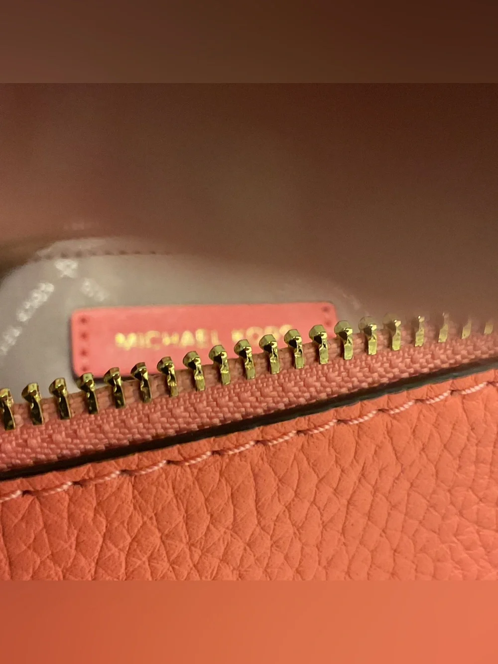 Michael Kors Coral Pebbled Leather Shoulder Bag with Gold Hardware